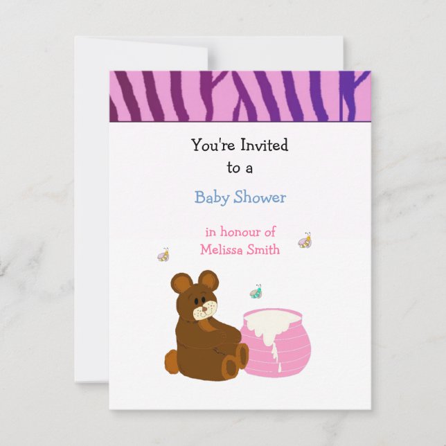 Invitación a baby shower de osito de peluche con t (Anverso)