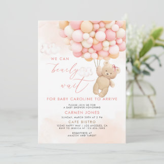 Invitación a baby shower de osito de peluche rosa 
