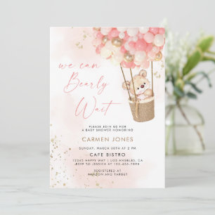 Invitación a baby shower de osito de peluche rosa