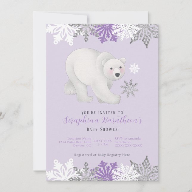 Invitación a Baby Shower de osito polar puro (Anverso)