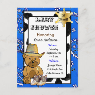 Invitación a baby shower de osito Teddy vaquero Sh