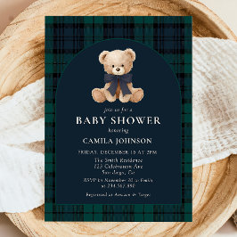 Invitación a baby shower de oso de peluche a cuadr