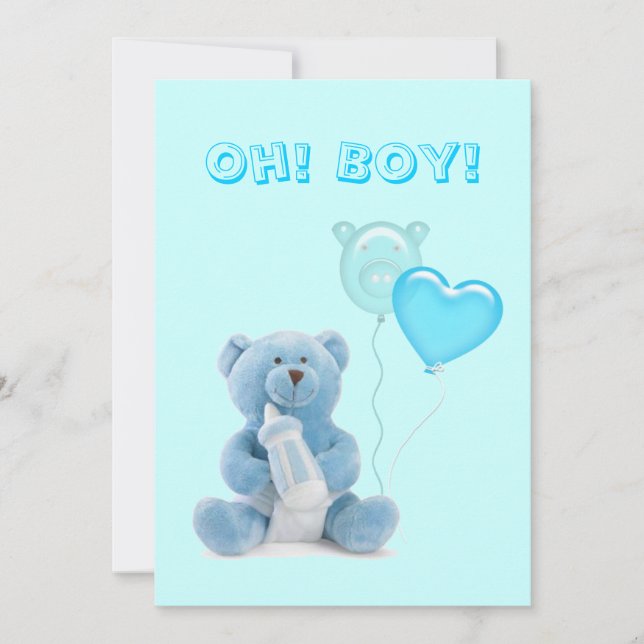 Invitación a Baby Shower de Oso de peluche azul li (Anverso)