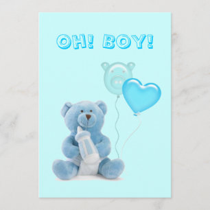 Invitación a Baby Shower de Oso de peluche azul li