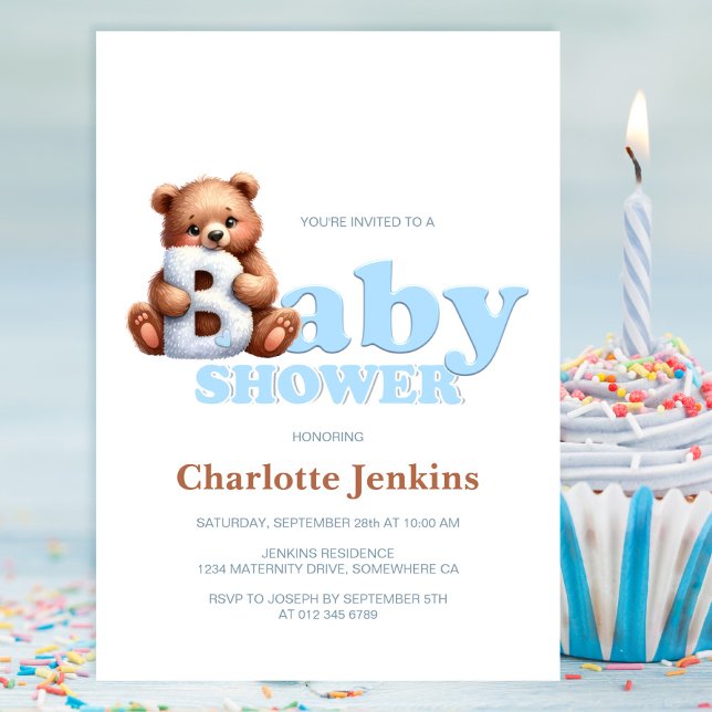 Invitación a Baby Shower de Oso de peluche azul li (Subido por el creador)
