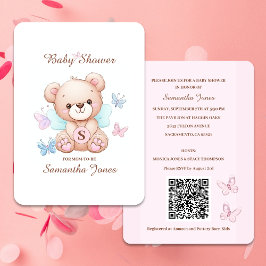 Invitación a Baby Shower de oso limpio con código