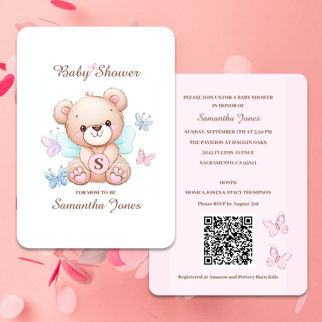 Invitación a Baby Shower de oso limpio con código  (Create cute baby shower invitations with your very own QR code)