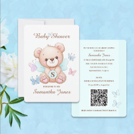 Invitación a Baby Shower de oso limpio con código