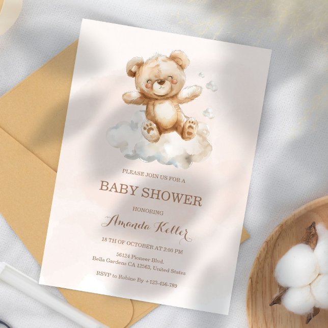 Invitación a Baby Shower de oso lindo (Subido por el creador)