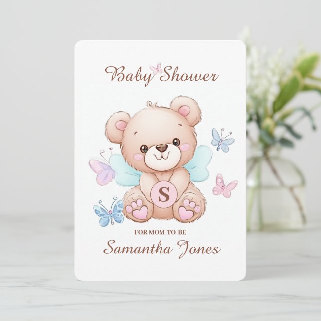 Invitación a Baby Shower de oso lindo (Anverso de pie)