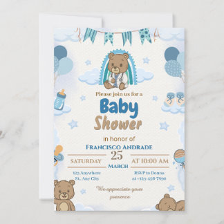 Invitación a baby shower de oso para niño (estilo 