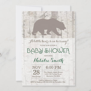 Invitación a Baby Shower de oso Woodland rústico