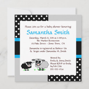 Invitación a Baby Shower de oveja suave gris negro