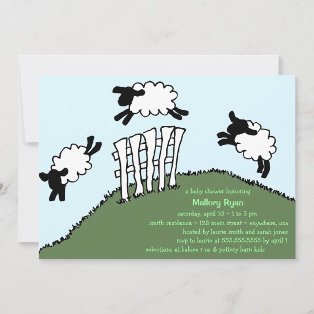 Invitación a Baby Shower de ovejas miedosas (Anverso)