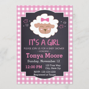Invitación a Baby Shower de ovejas rosas
