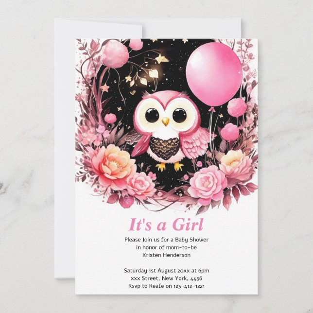 Invitación a Baby Shower de Owl Chica (Anverso)