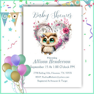 Invitación a Baby Shower de Owl Floral Wreath