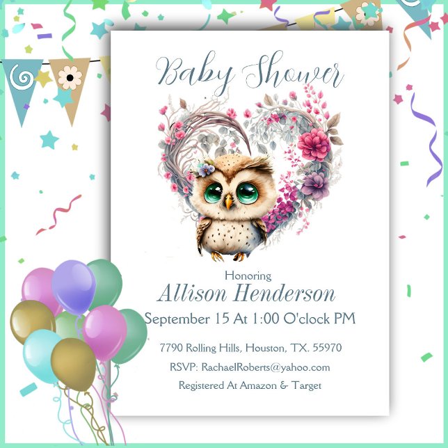 Invitación a Baby Shower de Owl Floral Wreath (Subido por el creador)