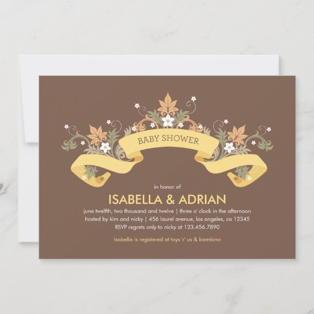 Invitación a Baby Shower de pancartas florales (Anverso)