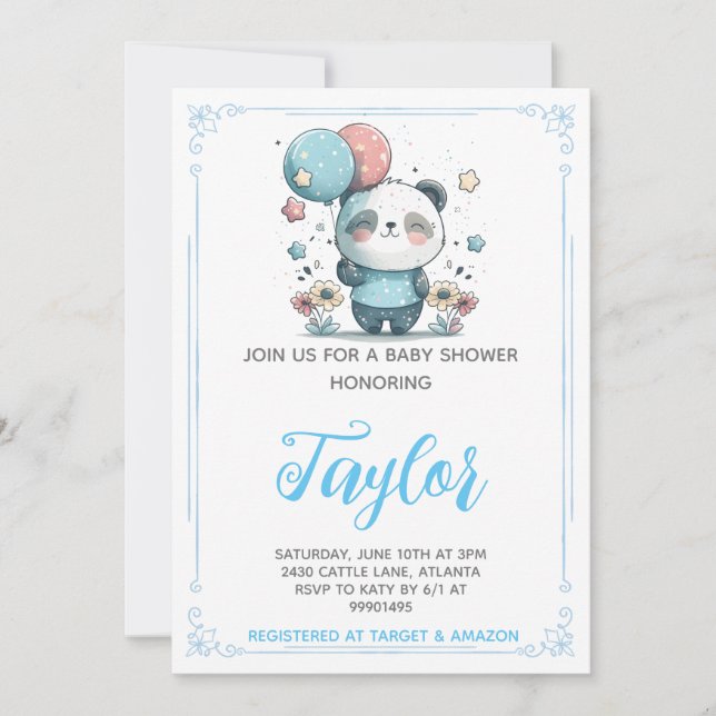 Invitación a Baby Shower de Panda Bear (Anverso)