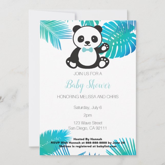 Invitación a Baby Shower de Panda Boy (Anverso)