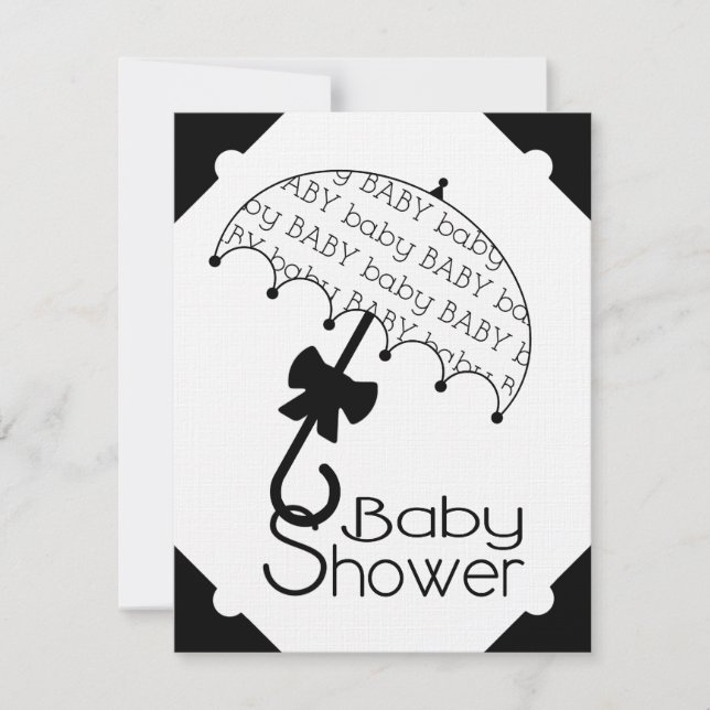 Invitación a Baby Shower de paraguas blancos y neg (Anverso)