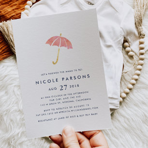 Invitación a Baby Shower de Paraguas de Coral & Na