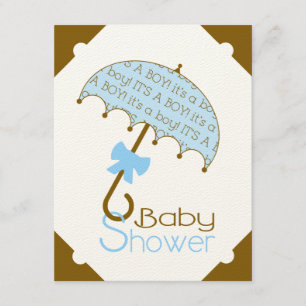Invitación a Baby Shower de paraguas marrones y az