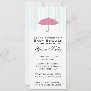 Invitación a Baby Shower de paraguas rosados