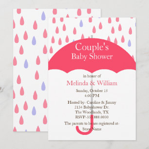 Invitación a Baby Shower de paraguas rosados