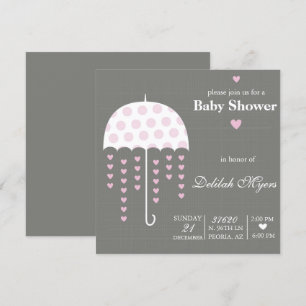 Invitación a Baby Shower de paraguas rosados