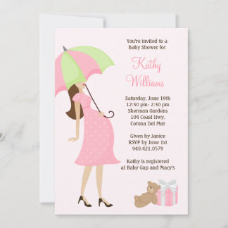 Invitación a Baby Shower de paraguas rosados