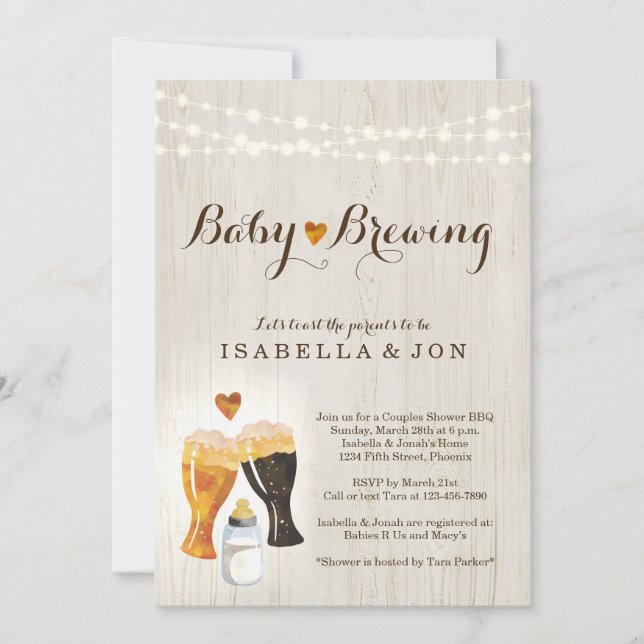 Invitación a Baby Shower de pareja de bebés que se (Anverso)
