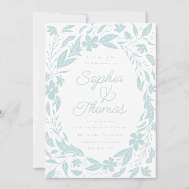 Invitación a Baby Shower de Parejas Azules Bebés (Anverso)