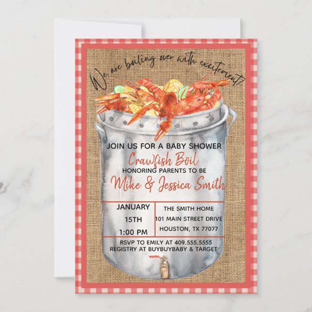 Invitación a Baby Shower de Parejas de Crawfish (Anverso)
