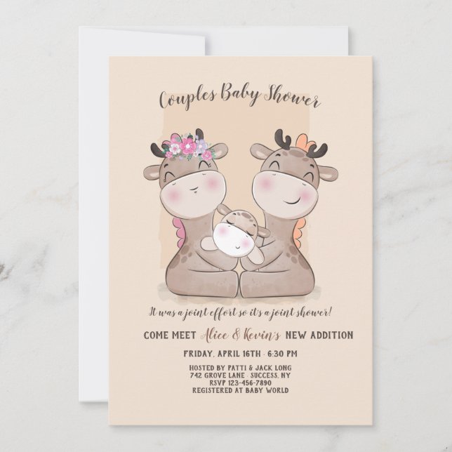 Invitación a Baby Shower de Parejas de Giraffe (Anverso)
