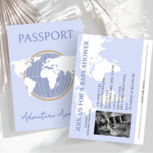 Invitación a Baby Shower de Passport Themed Blue B