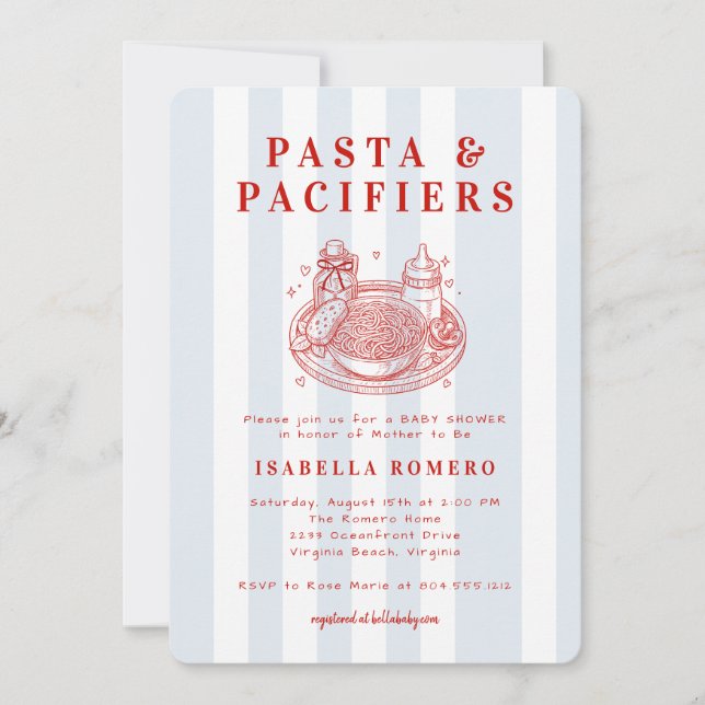 Invitación a baby shower de Pasta y Chupetes  (Anverso)