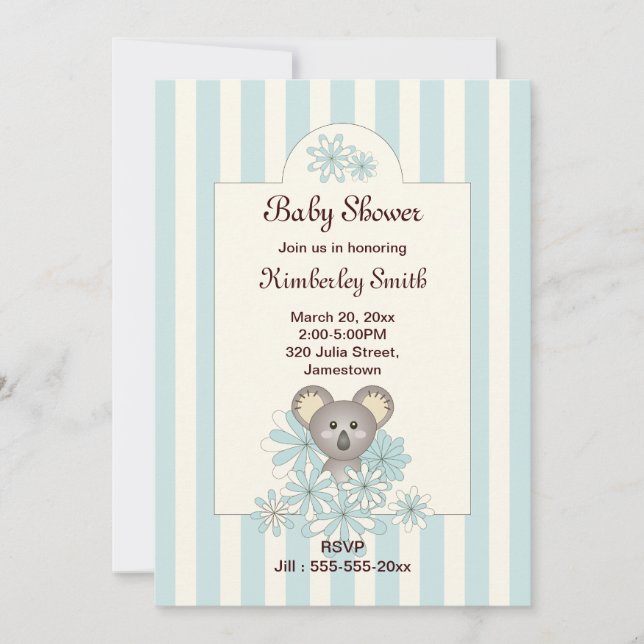 Invitación a Baby Shower de Pastel Blue Cute Koala (Anverso)