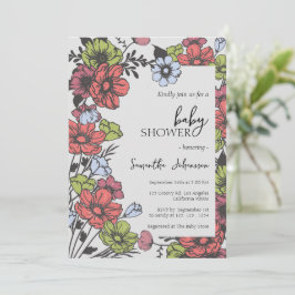 Invitación a Baby Shower de Pastel de flores silve