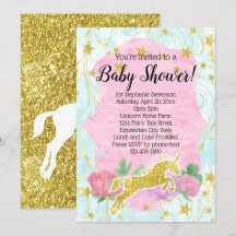 Invitación a Baby Shower de Pastel Gold Unicorn