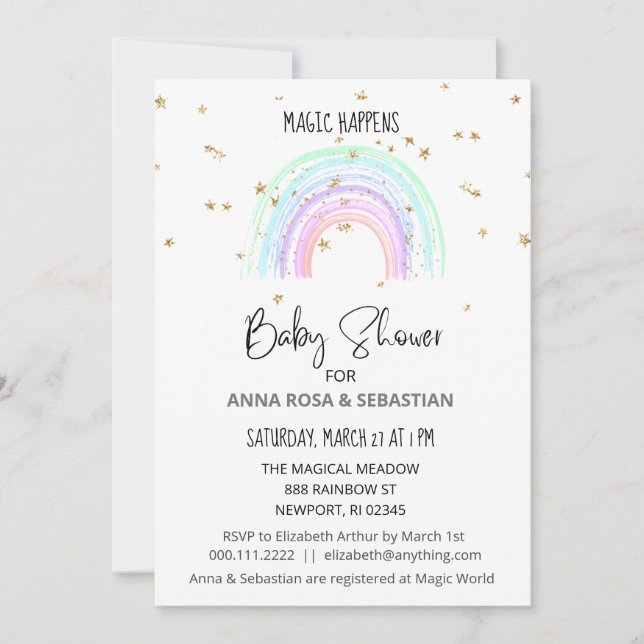 *~* Invitación a Baby Shower de Pastel Rainbow Sta (Anverso)