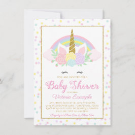 Invitación a Baby Shower de Pastel Unicorn Face Ra