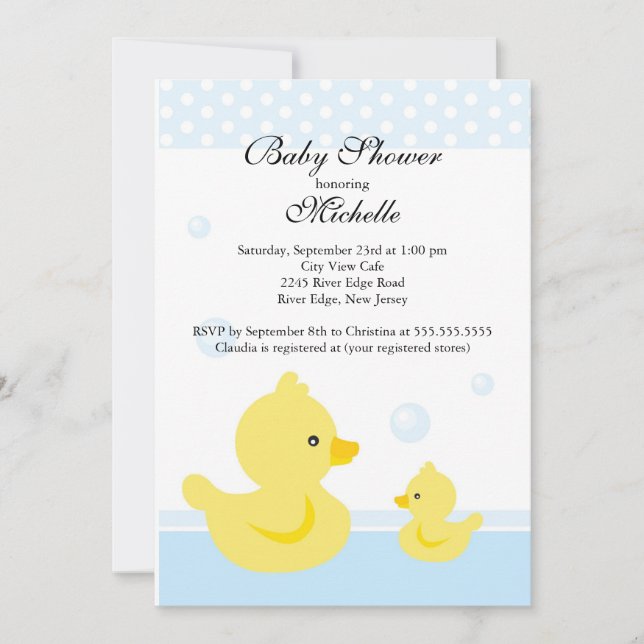 Invitación a Baby Shower de pato para bebé (Anverso)