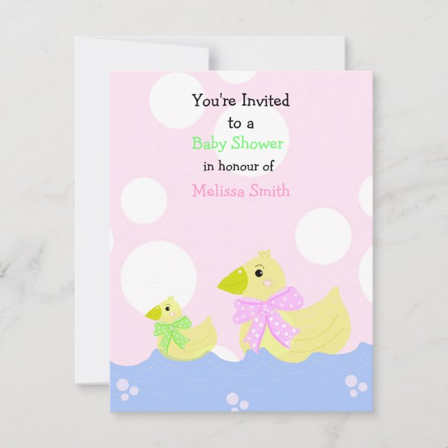 Invitación a Baby Shower de pato pequeño (Anverso)