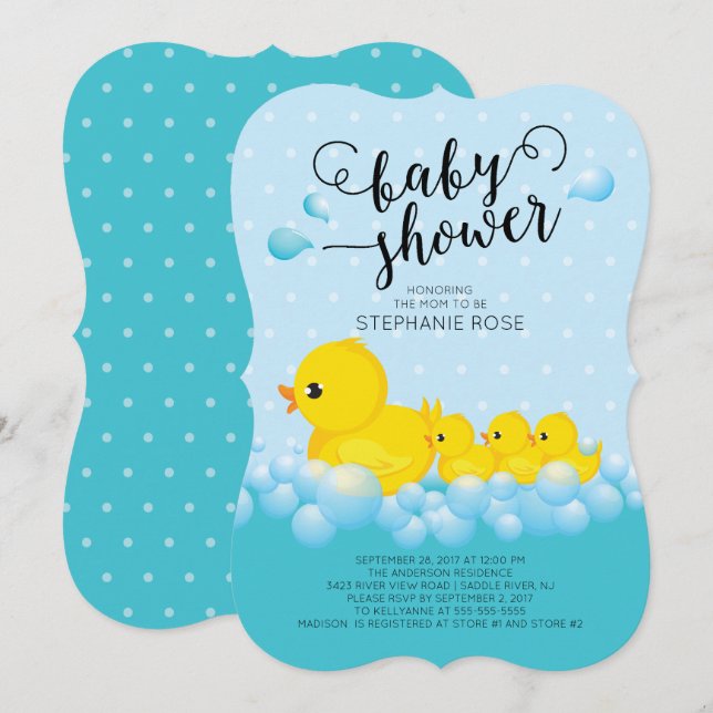 Invitación a Baby Shower de pato y trillizos de ma (Anverso / Reverso)