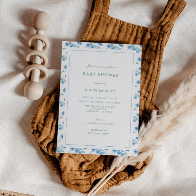 Invitación a Baby Shower de Patrón floral azul lin (Subido por el creador)
