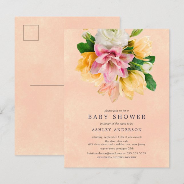 Invitación a Baby Shower de Peach Meadow Floral (Anverso / Reverso)