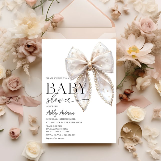 Invitación a Baby Shower de Pearl Bow Chica (Subido por el creador)