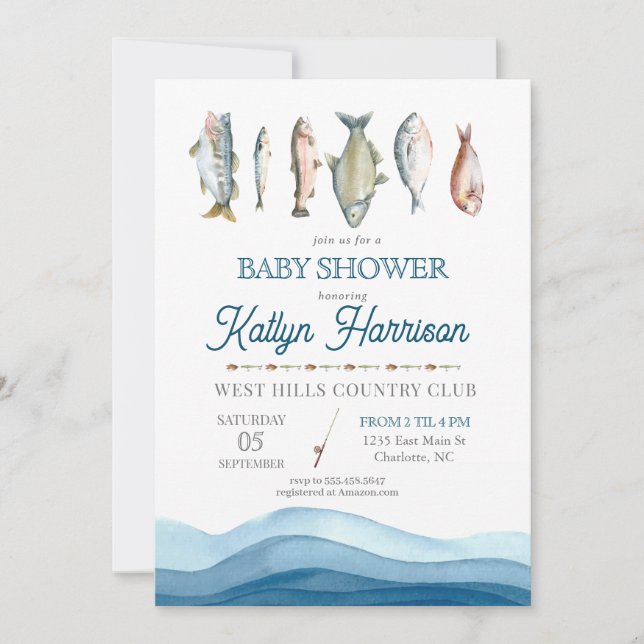 Invitación a Baby Shower de peces, ducha de bebé d (Anverso)
